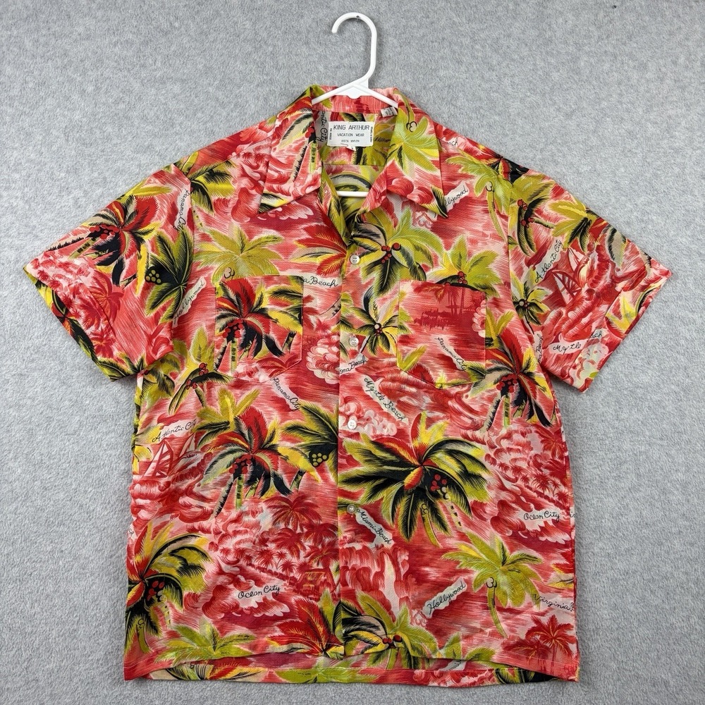 Vintage 70s Hawaiian Shirt Mens Medium Floral Aloha Nylon Pointy Camp Collar